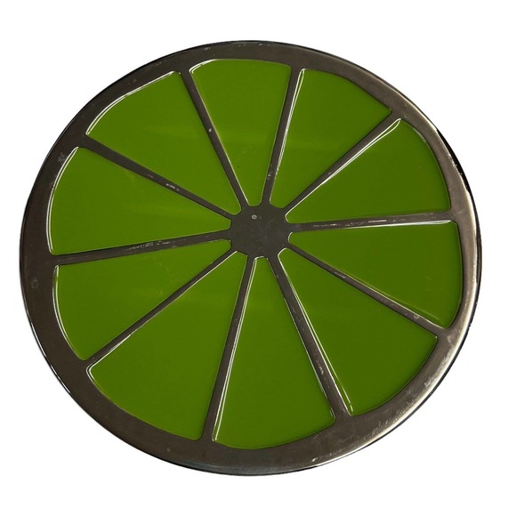 Crate&Barrel‎ Lime Metal Trivet Green Silver Tone Knob Feet - Picture 1 of 4